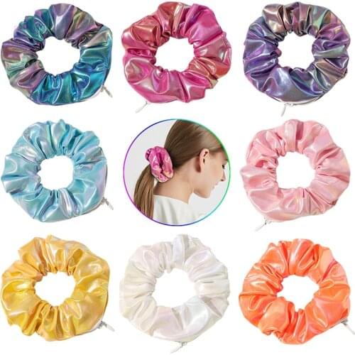 Fashion Women Hair Accessories Hair Scrunchie Pocket Zipper Ponytail Holder Hairband Candy Color Scrunchy Girls Hair Ties