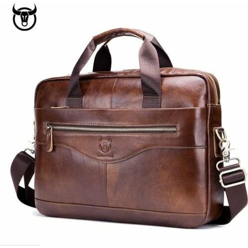 Genuine Leather Men Briefcase Vintage Business Computer Bag Messenger Laptop Bag