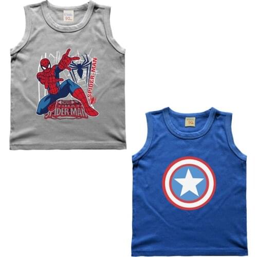 2021 New Summer Vest T Shirt for Baby Boy Infant Children Spiderman Marvel Captain America Cartoon Undershirt Cotton Homewear
