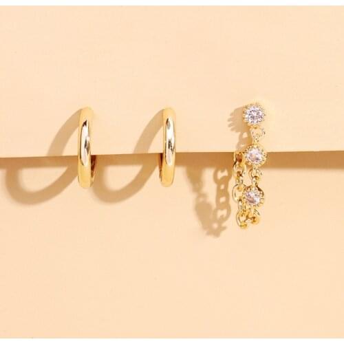 New Arrival Women Fashion Ear Accessories 3 Piece/Pack Zircon Mini Huggies Small Hoop Earrings Set