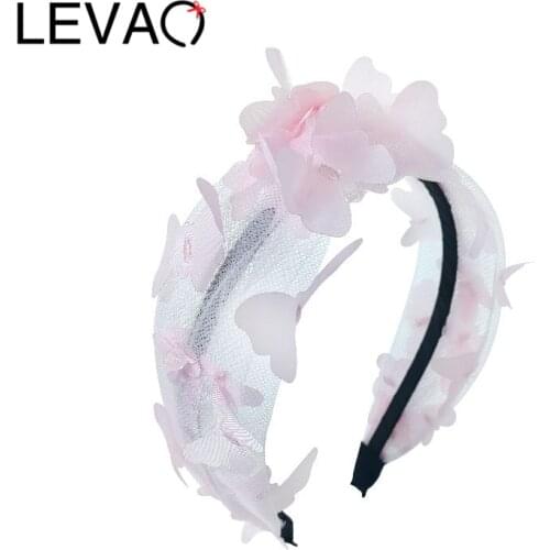LEVAO Cute Girl Chiffon Hairbands Accessories Women Pressed Headband Super Fairy Butterfly Fresh Candy Color Hairbands Hoop New