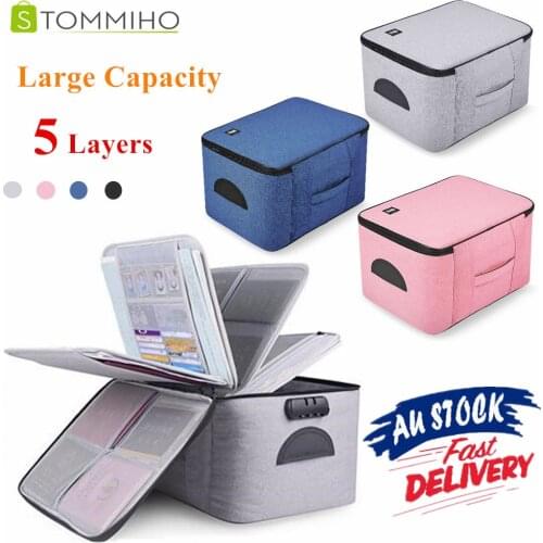 STOMMIHO Document Organizer Storage Bag With Lock Storage Box Bin for Important File Passport Legal Document