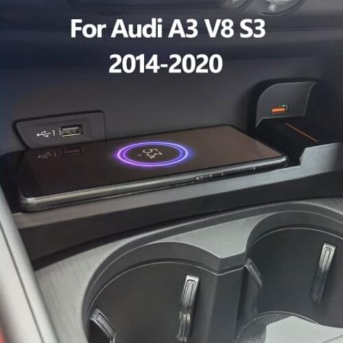 Car QI wireless charger For Audi A3 S3 accessories 15W fast charging pad interior modification parts 2014-2020