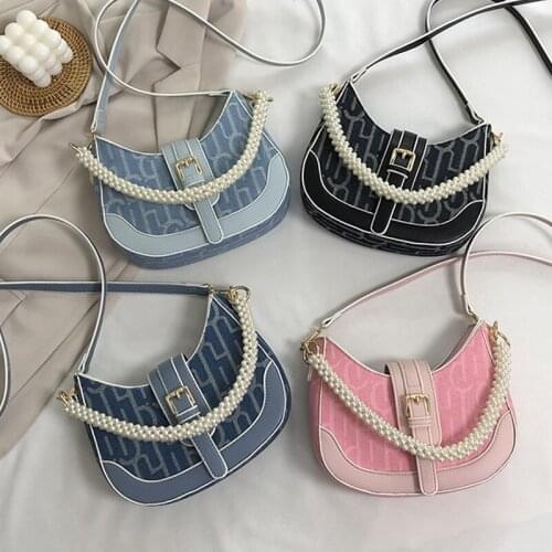 Fashion Beaded Chain Womens Handbag Letter Print Underarm Crossbody Bag Woman Designer Luxury Brand Shoulder Bag Women 2021