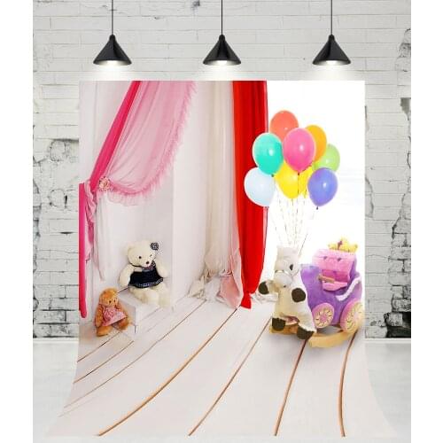 VinylBDS Indoor Room Decorated Newborn Baby Photography Backdrops Teddy Bears Colorful Balloons Photo Studio Background for kids