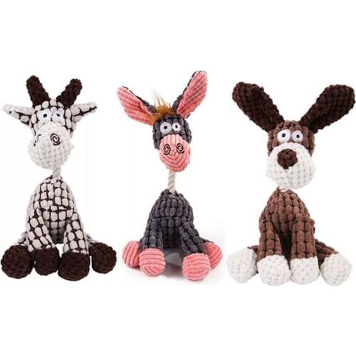 Fun Pet Toy Donkey Shaped Corduroy Chew Toy For Dog Puppy Squeaker Squeaky Plush Bone Molar Toy Pet Training Dog Supplies
