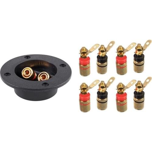 1x 2-Way Speaker Car Box Terminal Round Spring Cups & 8Pcs Gold Plated Amplifier Speaker Binding Post 4mm