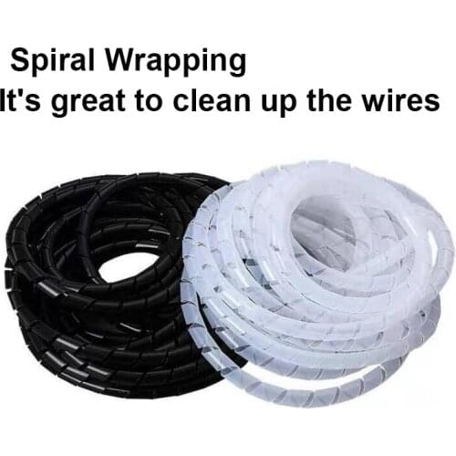 1Pack 8/10/15/20/25mm Spiral Wrapping Band AWB-10 Diameter 10mm Black White Cable Casing Cable Sleeve Winding Pipe