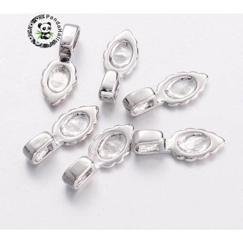 200pcs Platinum Color Brass Glue-on Flat Pad Bails for Jewelry Making DIY Bracelet Necklace Nickel Free 16x6.5mm hole: 3x2mm