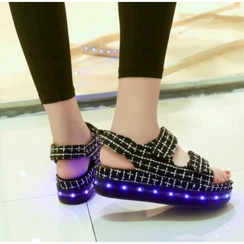 2021 New Charging LED Light-emitting Sandals Womens Waterproof Platform Womens Shoes with Light Girls Summer Black