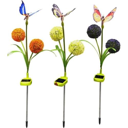 3pcs LED Night Light Solar Lawn Stake Butterfly Flower Garden Outdoor Garden Lawn Stakes Lamps Yard Art for Home Courtyard Decor