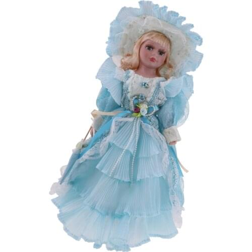 40cm Victorian Porcelain Doll w/ Hat Wand Stand People Figure Kid Gift