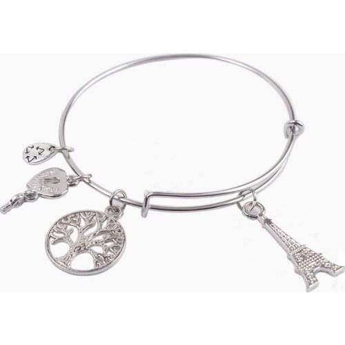5PCS Fashion Silver Color Tone Eiffel Expandable Wire Bangle Bracelet #91133