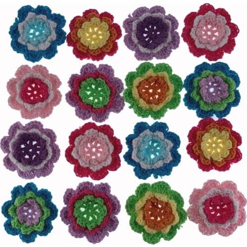 Free Shipping 80Pcs Mixed Multicolor Handmade Crochet Flowers Applique Craft Scrapbooking 4.5cm
