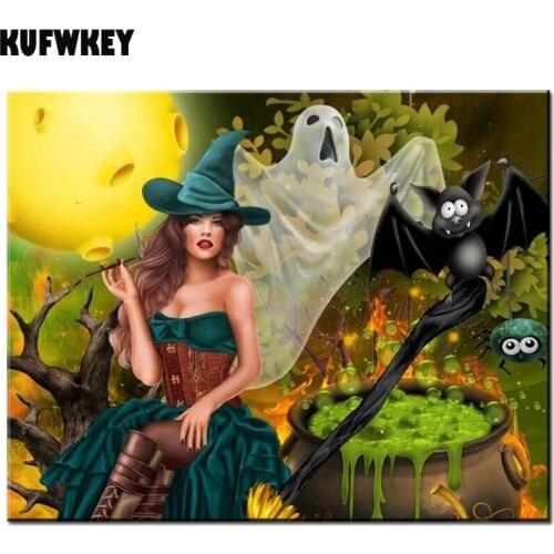 Diamond Painting witch cat Cross Stitch DIY diamond Embroidery cartoon woman rhinestones mosaic Halloween decor gift