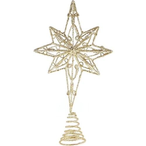 Anise Star Tree Topper Golden Star Christmas Holiday Tree Topper Iron Star Festival Treetop Decor for Home Party Without Light