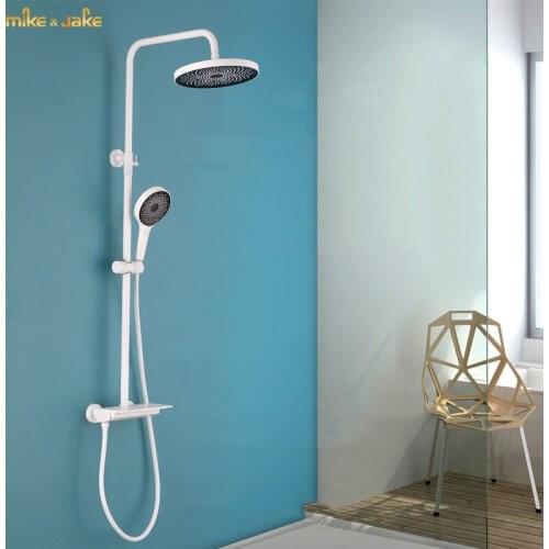 White shower set Piano style shower mixer bathroom white luxury bath shower kit bathtub shower faucet hot and cold