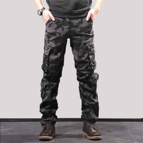 Tactical Pants Mens Army Male Camo Jogger Cotton Trousers Many Pocket Zipper Military Camouflage Black Pants 42 44 Plus Size