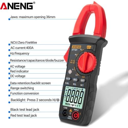 ST181 Digital Clamp Meter 4000 Counts DC/AC CurrentMultimeter Ammeter Voltage Tester Car Amp Hz Capacitance NCV Ohm Test