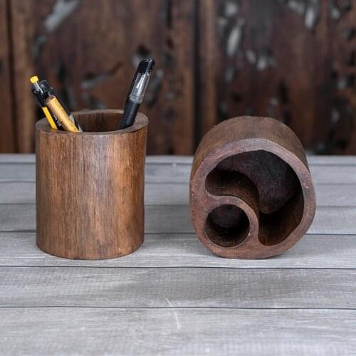 Thailand Teak Pen Holder Solid Wood Desk Stationery Pen Holder Container Office Supplies Large Capacity Pen Storage