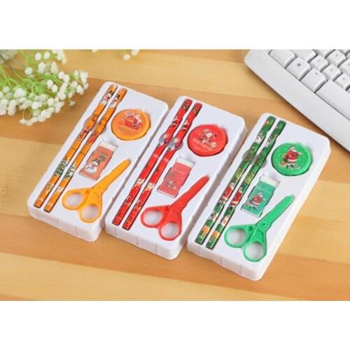 Kids Christmas Ballpoint Pen Pencil Note Book Rulers Eraser Pencil Sharpener Solid Gum Set