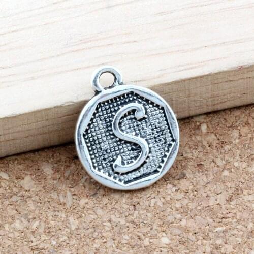 25 Pcs /Lots Double Sided "S" Alphabet Initial Alloy Charms Pendants Jewelry DIY 14.8x28.2MM A-400
