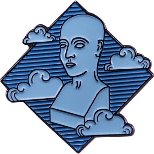 Head in the clouds enamel pin phrenology brooch mountain exploring adventure badge backpack art decor