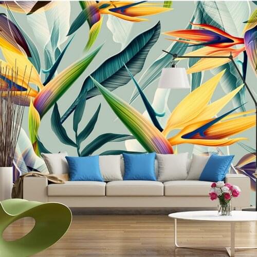 Custom Photo Wallpaper Modern Southeast Asia Tropical Landscape Wall Cloth 3D Colorful Leaves Pastoral Murals Living Room Decor