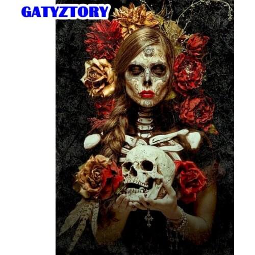 GATYZTORY Pictures By Numbers Horror Skull Girl DIY Oil Painting By Numbers HandPainted Home Decor Kits Drawing Canvas Figure
