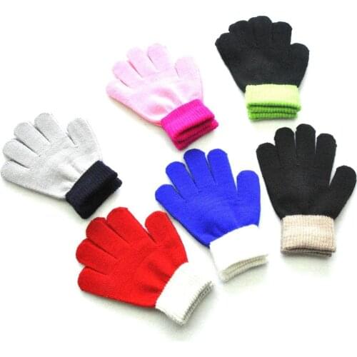 Handschoenen Kind Patchwork Children Kids Magic Winter Gloves Colorblock Full Finger Warm Knitted Gloves Детские Перчатки