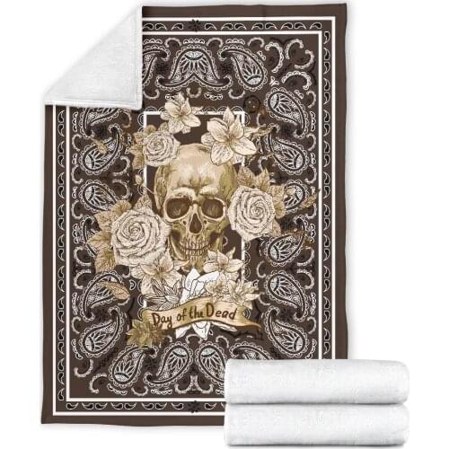 Brown Day or the Dead Skull 3D printed Sherpa Blanket on Bed Home Textiles Dreamlike HOME ACCESSORIES