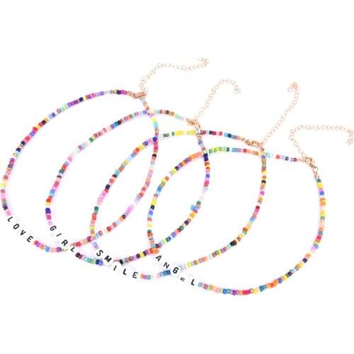 Fashion Bohemia Handmade Diy Rice Bead Necklace Letter Lucky Love Angel Choker