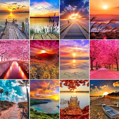 QIZITENG 5D Diamond Painting Sunset/Love Beach DIY Full Square/Round Diamond Embroidery Set Landscape Home Decoration Crafts