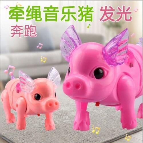 New Electric Walking piglet Toys Glowing Sound pig With Rope music for Kids Children Interactive creative toy Gift