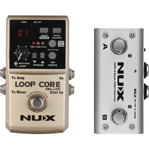 NUX LOOP CORE DELUXE 24-bit Looper Pedal with Dual Footswitch Pedal 8 Hours Recording Time Built-in 40 Drum Rhythms Tap