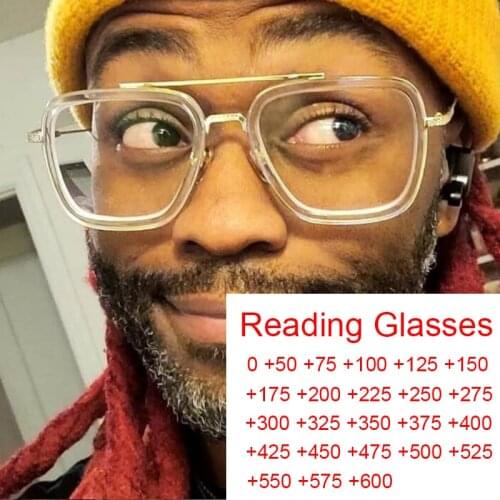 Glasses Transparent Fashion Computer Glasses Husband Square Anti Blue Light Reading Prescription Glasses Plus 2 3 4 5 Magnifier