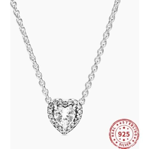 Authentic 100% 925 Sterling Silver Elevated Heart Necklace Round shape style Pendant Necklaces for Women Jewelry 2020