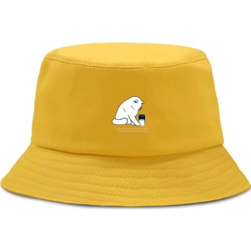 Hip Hop Cat Harajuku Print Bucket Hats Cotton Summer New Fishermans Caps Sun Shade Beach Hat Unisex Outdoor Fishing Panama Cap