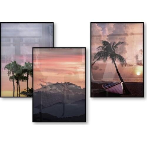 Poster Art Palm Tree Sunset Glow Decor Scandinavian Art Posters and Prints Wall Art Canvas Print Wall Picture for Living Room