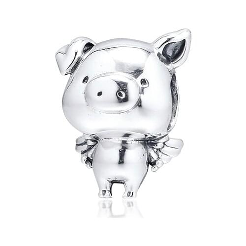 Authentic 925 Silver Jewelry Pippo the Flying Pig Charm Fits European Charms Bracelets Woman DIY Beads For Jewelry Making