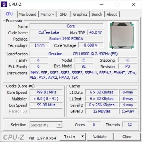 9TH COFFEE LAKE Processor QQLT ES 0000 MODIFIED CPU 2.6GHz 6C12T BGA to LGA 1151 (Reference I7-9850H SRFCN)