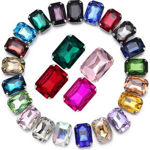 10x14mm Flatback Silver Claw Base Glitter Glass Crystals Strass Top rhinestones Stones Beads Craft Sewn Rhinestones for clothes