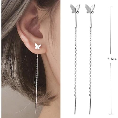 Long Tassel Butterfly Drop Earrings Silver Color 2021 Fashion Hanging Women Earrings Summer Costume Jewelry Girls Party Gift
