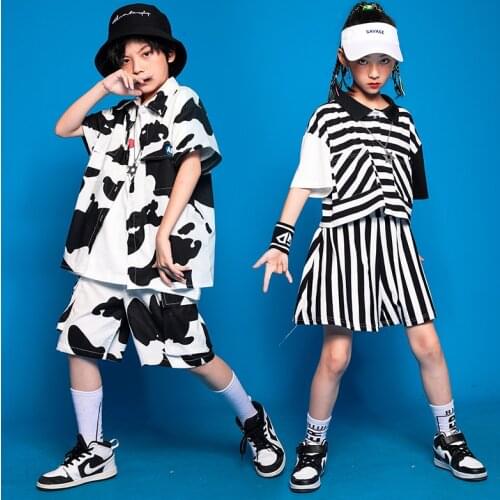 Hip Hop Kids Clothes Girls Stripe Tops Skirt Short Sleeves Jazz Dancing Costume Modern Boys Street Dance Stage Show Wear BL6473