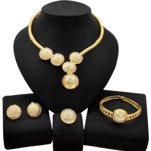 Yulaili Dubai Gold Geometry Necklace Bracelet Earrrings Ring Bridal Jewelry Sets Women Wedding Party Jewellery Accessories