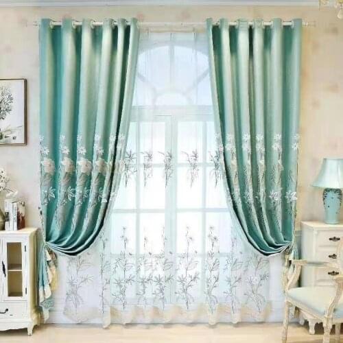 Pastoral Style Curtain European Style Fresh Colorful Velvet Flower Printing Embroidered Curtains for Living Room Bedroom Curtain