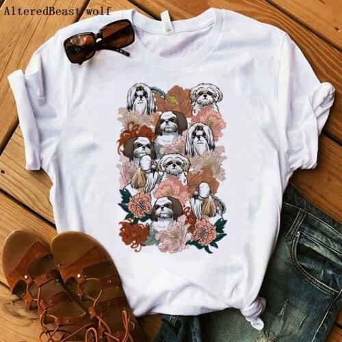 Shih Tzu Mom Dog Mama T-shirt Women Fashion Harajuku Cartoon Tshirt Funny Kawaii O-Neck Clothes Short Sleeve Tee Tops Tshirt 90s