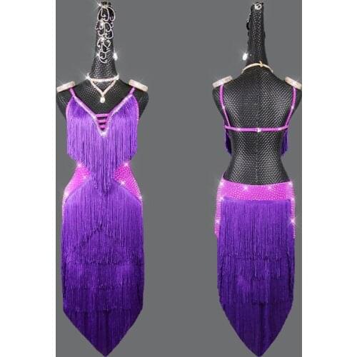 2021 Top Sale Latin Dance Dresses For Women Club Party Dancer Singer Entertainer Fringe Tassel Purple latin dance Dress
