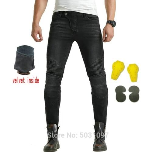 Winter New Volero Riding Plus Velvet Thick Motorcycle Rider Jeans Anti-Fall Pants Motor Racing Trousers With Protective Gear