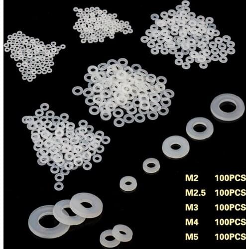 100Pcs/Set White Plastic Nylon Washer Plated Flat Spacer Seals Washer Gasket Ring M2/M2.5/M3/M4/M5/M6/M8